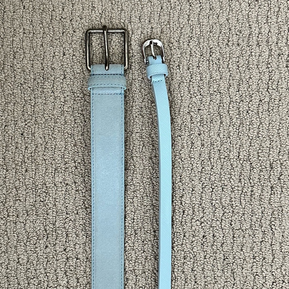 Light Blue Women's Leather Belt - Classic Slim and Wide Set of 2